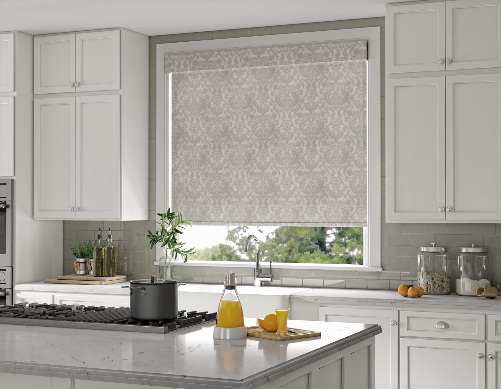 Genesis roller shades in a traditional kitchen